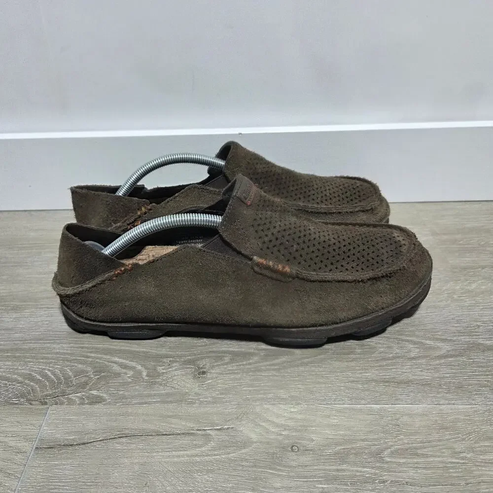 Olukai Men's Moloa Kohona Brown Suede Slip on Loafers Size 11